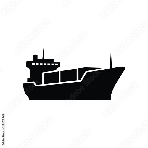 Cargo ship ocean freight transportation silhouette maritime logistics vector illustration