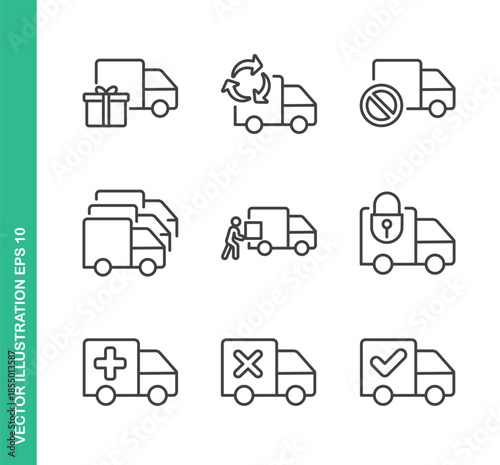 Truck Icons. Thin Line Symbol Elements Collection.