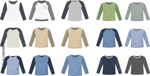 Collection of fifteen long sleeve shirts in various colors and styles t-shirt apparel