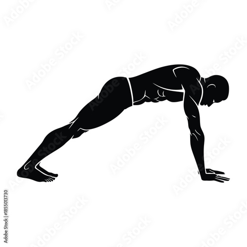 Black silhouette of a man in a plank position on a white background exercise fitness