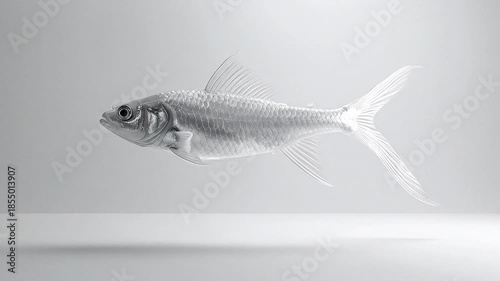 Elegant Single Transparent Fish Floating in Minimalist Studio