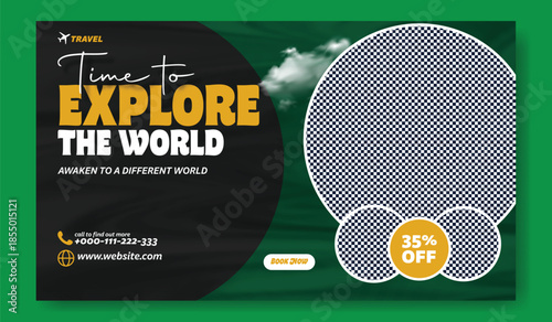 Time to Explore the World: Professional Travel Flyer and Social Media Kit,
Modern Travel Package Flyer & Social Media Post Design with 35% Discount.
Corporate Travel Agency Flyer and Square.