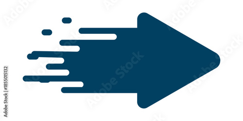 Blue long arrow pointing to the right. Straight long arrow icon, right thin line, blue cursor, horizontal element, thick pointer vector long arrow icon isolated on white background.