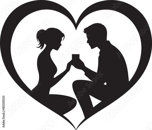 Man proposing to woman inside heart silhouette proposal