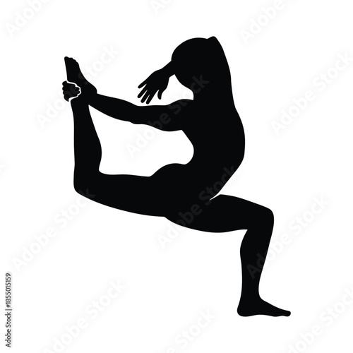 Black silhouette of a person in a yoga pose on white background human figure