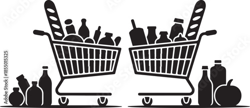 Minimalist market cart icon set featuring fresh produce and groceries