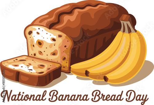 National Banana Bread Day vector. Sweet banana bread with bunch of bananas icon vector