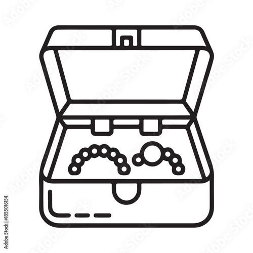 Open jewelry box with necklace and bracelet line icon illustration