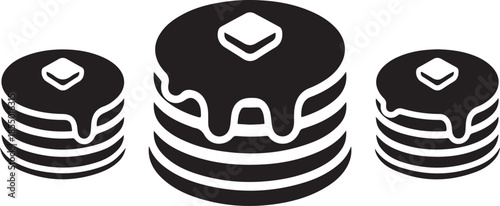 Pancake stack minimal food icon set, black color and white background