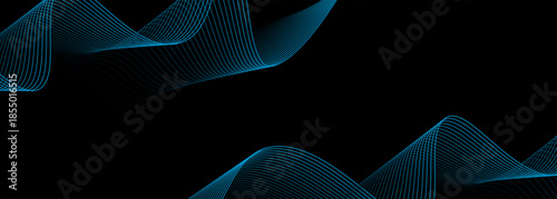Abstract background with lines and waves. Web banner size. Element for design isolated. Vector background for brochure, booklet, flyer, poster. Blue and black gradient