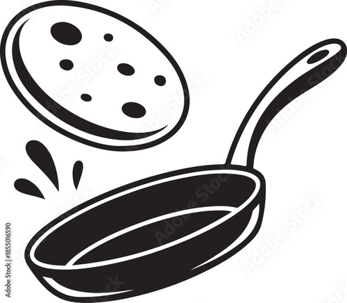 Pancakes and Pan Black Silhouette Icon