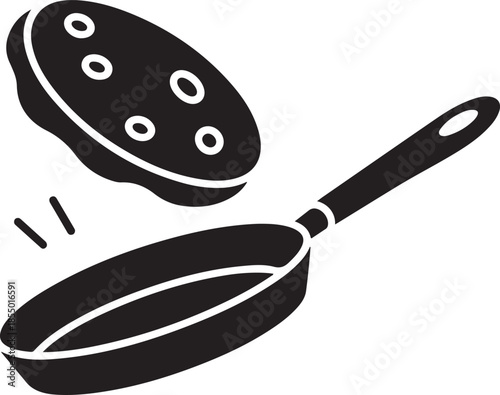 Pancakes and Pan Black Silhouette Icon