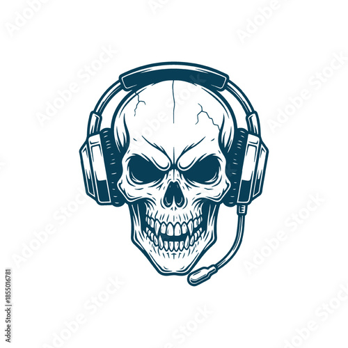 Esports Skull Gamer with Headset and Microphone