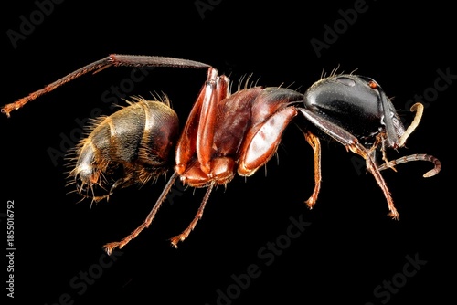 Camponotus chromaiodes (red carpenter ant) isolated on black background
