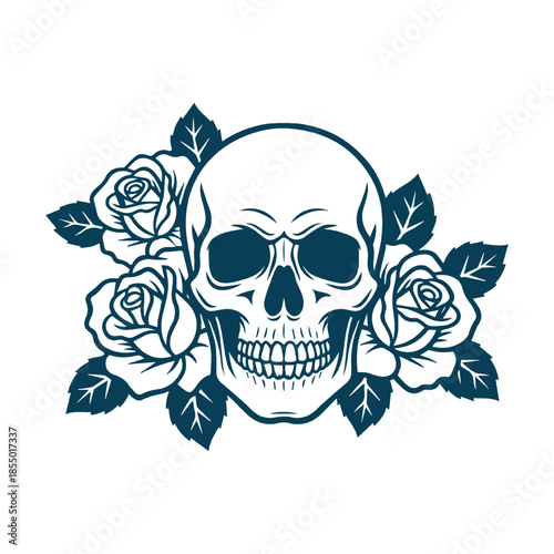 Gothic Skull and Rose Design Illustration