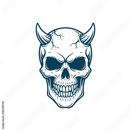 Demonic Horned Skull Design Illustration