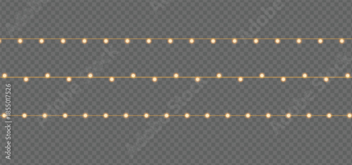 Three rows of glowing yellow string lights