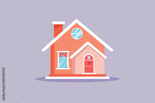 Beautiful small house building. Cute House and Building Concept. Colored flat vector illustration isolated