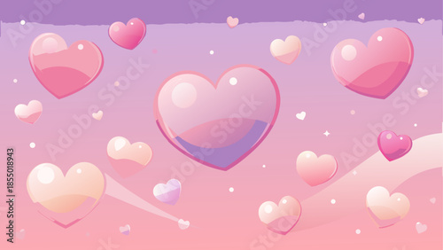 Beautiful pink hearts floating in the air