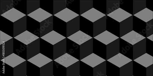 Abstract square gradient black cubic square shape backdrop texture. cube geometric wall and floor vector diamond hexagon triangle wallpaper background.