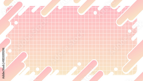 ピンク色グラデーションのグリッド背景のポップな角丸斜めラインのフレーム　16：9