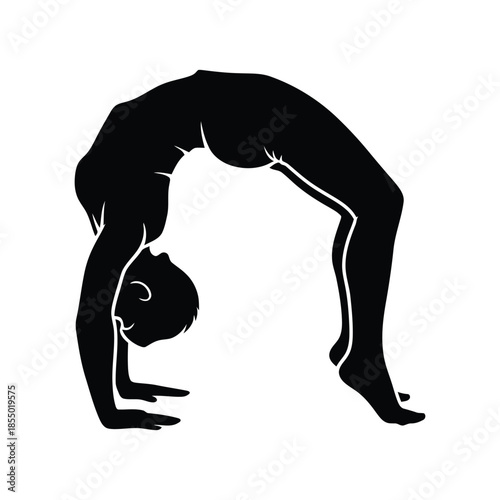 Black silhouette of a person in a yoga wheel pose white