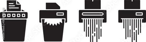 Set of vector document shredder icon. Business silhouette icons