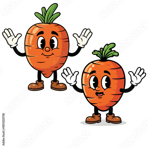 Retro Cartoon Ripe red carrot Tropical Fruit Character Body Parts, Hands, Legs And Faces Construction Kit. Isolated Vector Set