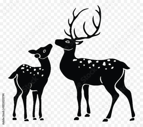 A wild buck stag deer vector illustration featuring a silhouette of a reindeer with majestic antlers and horns set in a nature wildlife design for Christmas hunting themes