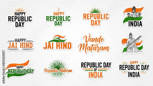 Collection of republic day india graphics, typography, and illustrations with patriotic