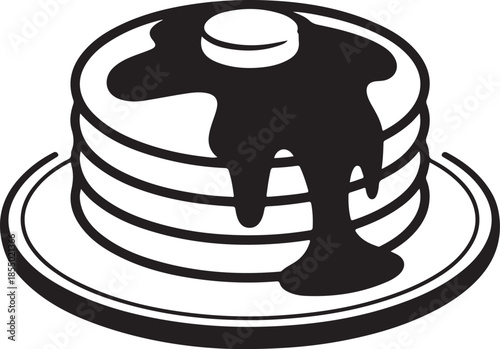 Stacked pancakes with dripping syrup in a silhouette composition