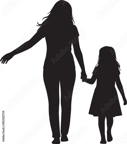 Silhouette of a woman and a little girl holding handsPrint