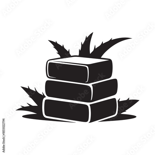 Stacked books with plant illustration a simple black and white design