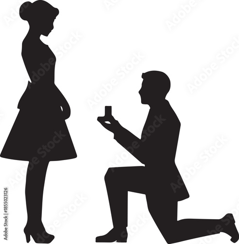 Vector illustration a man on his knees, makes a proposal to marry the woman