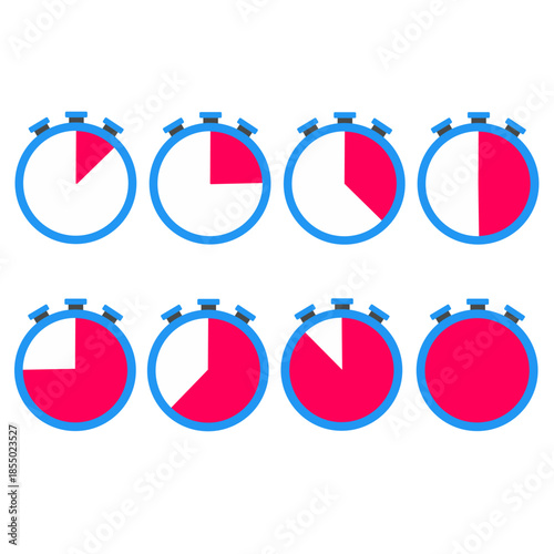 Timer Stopwatch Icons Blue Red Color