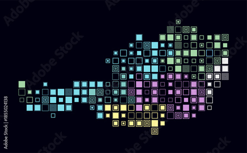 Austria, shape of the country build of colored cells. Digital style map of the Austria on dark background. Large size square blocks. Simple vector illustration.