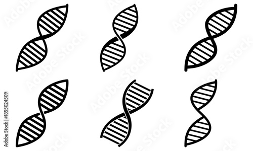 Five Double Helix D N A Strand Silhouettes on White Background genetic science