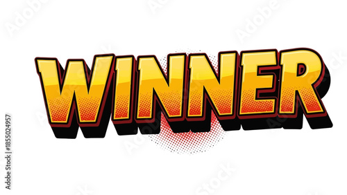 Bold and vibrant Winner text with a golden gradient and strong shadow effect.