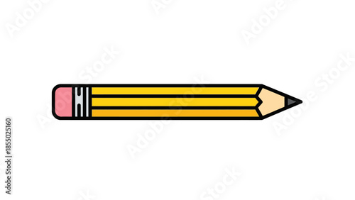 Simple yellow pencil with pink eraser and sharpened tip, a writing tool