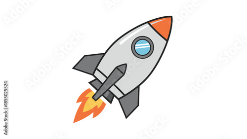 Cartoon Rocket Ship Launching into Space with Fiery Exhaust