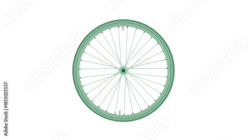 Isolated mint green bicycle wheel with spokes on a white background, representing sustainable transport and active lifestyle vector illustration