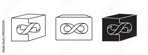 Infinity symbol inside 3D cube icons set for eternal storage unlimited data and endless loop concepts
