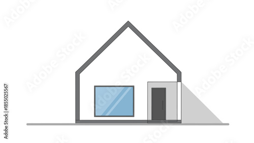 Minimalist line art illustration of a modern house with a simple design and clean architectural silhouette