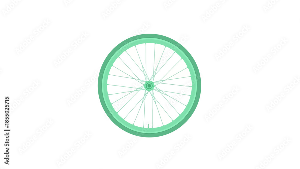 Obraz premium Mint green bicycle wheel illustration with spokes and rim on white background