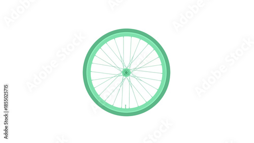 Mint green bicycle wheel illustration with spokes and rim on white background