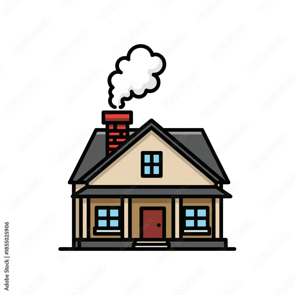 Fototapeta premium A cozy house with smoke rising from its chimney.