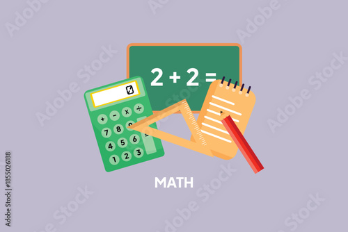 School subject mathematics. School Subject Concept. Colored flat vector illustration isolated