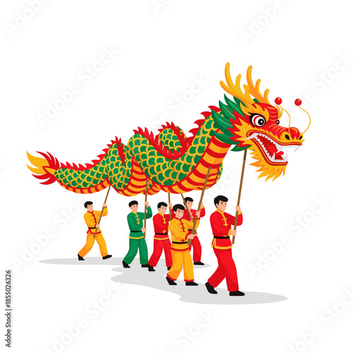 A vibrant display of a dragon dance parade. 