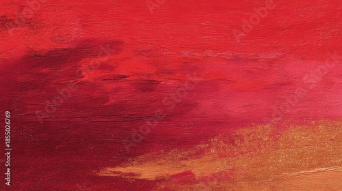 Abstract red and gold background with texture paint strokes canvas wall art decor and color gradient, blending brushstrokes for artistic interior design.