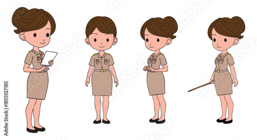 Cute Female Teacher Character Vector with Different Teaching Poses.